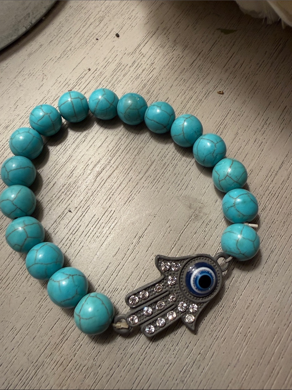 Turquoise Bead Hamsa Bracelet with Evil Eye Accent handmade ❤️❤️❤️